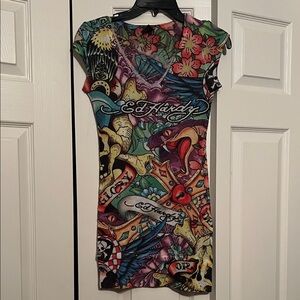 Ed Hardy Colorful Tattoo Print top